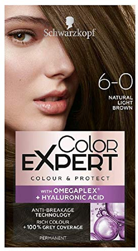 Schwarzkopf Color Expert Light Brown Hair Dye Permanent, Up to 100% Grey Hair Coverage & Protect with Omegaplex - 6-0 Natural Light Brown