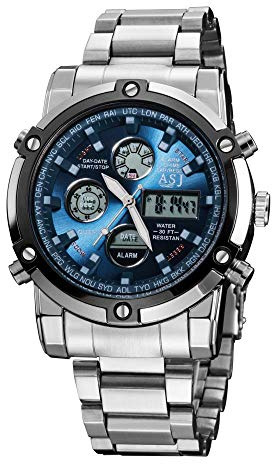 Haonb Orologio Uomo Orologio Elettronico Da Uomo Con Cinturino In Acciaio Per Immersioni Subacquee Da Uomo Blu