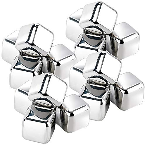 Rosenstein & Söhne Eiswürfel Metall: XL-Dauer-Eiswürfel aus Edelstahl für Whisky & Co., 16 Stück je 25 mm (Kühlwürfel Edelstahl, Metalleiswürfel, Eis)