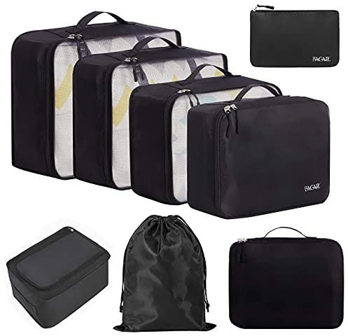 BAGAIL 8 Set Packing Cubes Luggage Packing Organizers for Travel Accessories-Jet Black