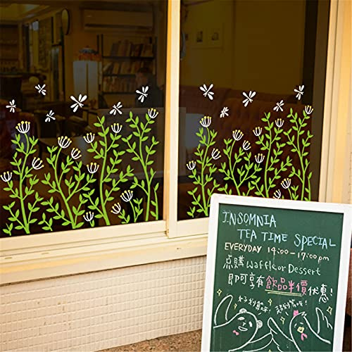 RAILONCH 2er Set Fenster-Aufkleber, Libelle Gras und Blume Fenstersticker, Wandtattoo Fensteraufkleber Wohnzimmer Schlafzimmer Badezimmer Balkon Fenster-Deko