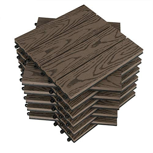 WOLTU WPC Terrassenfliesen Holzoptik Terrassendielen Fliese in Bodenbelag mit klicksystem, für Terrasse und Balkon 30x30 cm im Set Braun (22 Stück / 2 m²)