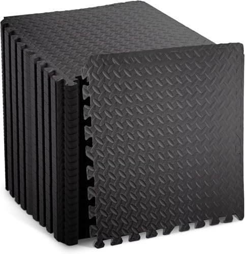 9Pcs Black Gym Flooring Puzzle Mat Interlocking EVA Floor Tiles Non Slip Rubber Cushion For Home Workout Yoga Matting, 60x60cm