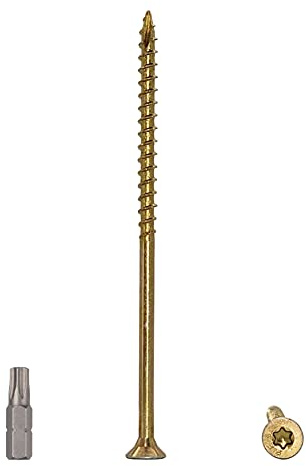 (Pack of 15 pcs) Zinc Plated Steel 6.0 x 130 mm Yellow Wood Screws, Torx Head, Type 17, Countersunk Head, Partial Thread, Chipboard Screws (15, 6.0 x 130 mm)