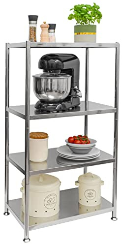 shelfr Edelstahl Regal bis 60kg - 4 Ebenen Schwerlastregal Küche 61x36x113 - Metallregal Stahlregal Lastenregal 36 tief - Standregal Lagerregal Vorratsregal für Abstellraum Speisekammer Kellerregal
