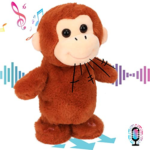 Hopearl Sprechender Singender AFFE Wiederholt Gesagtes Laufend Elektrisch Interaktiv Animiertes Spielzeug Sprechendes Plüschtier Geschenke für Kleinkinder, Braun, 21,5 cm
