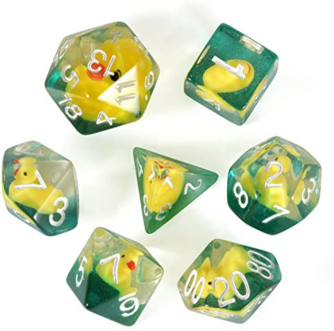 FLASHOWL Entenwürfel, Polyeder- und RPG-Würfel, DND-Würfelset mit Ente im Inneren, polyedrische Rollenspiel-Gaming-D20-Würfel, Dungeons and Dragon-Würfel, 7-teilig