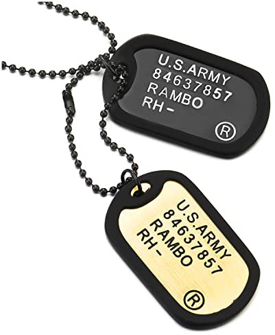 COOLSTEELANDBEYOND Schwarz und Bronze Klassischer Zwei Stücke Herren Militär Armee Dog Tag Anhänger mit Schwarz Silikon und 70cm Kugelkette