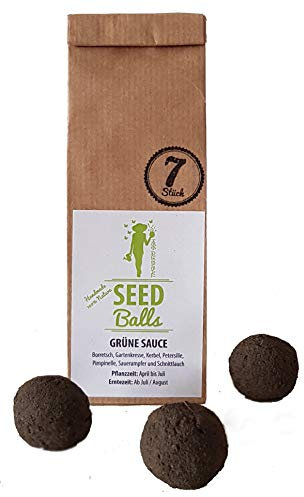Seedballs 'Grüne Sauce’ - 7er Packung Kräuter mit je einer Samenbombe Borretsch, Kerbel, Gartenkresse, Petersilie, Pimpinelle, Sauerampfer und Schnittlauch