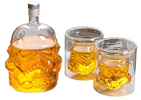Fofetbfo Decanter per whisky personalizzato con 2 bicchieri da whisky in vetro trasparente da 750 ml e decanter per liquori, caraffa per vino, liquore, brandy, scotch, bourbon