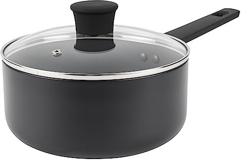 Russell Hobbs RH02841EU7 Shield 20 cm Saucepan – Non-Stick Coating 10x Tougher*, Induction Suitable Cooking Pot, Tempered Glass Lid, Pressed Aluminium Casserole, Easy to Clean, Soft-Touch Handle