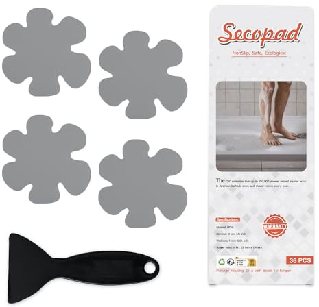 Secopad Bathtub Stickers Non-Slip, 36PCS Safety Shower Treads Adhesive Appliques with Premium Scraper Grey