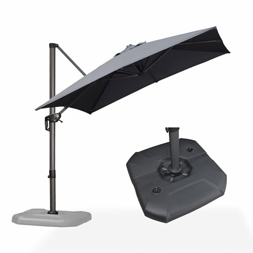 PURPLE LEAF Sonnenschirm mit Ständer 250 × 250 cm Neigbar 360° Drehbar Grau | Ampelschirm mit Alurahmen, Langlebig, Stabile, 360° Drehbar, Platzsparendes, UV-Schutz Polyester, für Kleine Terrasse