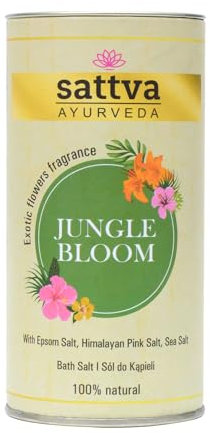Sattva - Sali da bagno e pediluvio Jungle Bloom – Bagno relax con profumo floreale esotico – Cristalli da bagno 100% naturali in sale Epsom e sale marino – per uomini e donne – 300 g