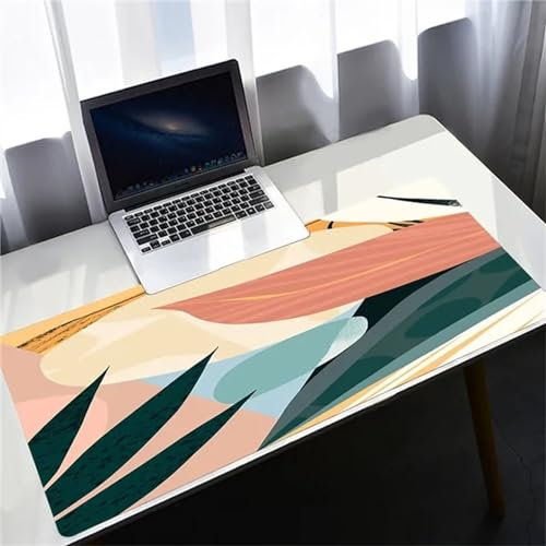 QiHon Gaming Mauspad XXL Grünes Blattrosa Großes Mauspad Schreibtischauflage mit Vernähte Kanten Einer speziellen Oberfläche verbessert Geschwindigkeit und Präzision 1200x600x3mm