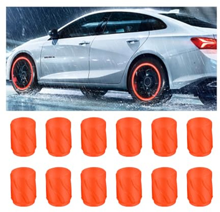 Adunsiaoto 12 Pièces Bouchons Valve Fluorescent Pneu, Bouchon De Valve Lumineux pour Voiture, Couvercle Bouchon d'air Fluorescent pour Pneu Automobile Les Automobiles Motosl Camions(Orange)