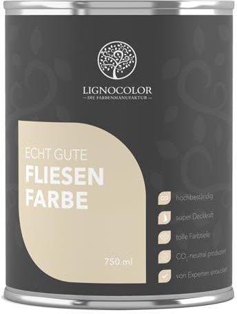 Lignocolor Fliesenfarbe matt | hochbeständige Farbe für Wand- & Bodenfliesen (Weiss matt, 750 ml) | hochdeckend für den Innenbereich