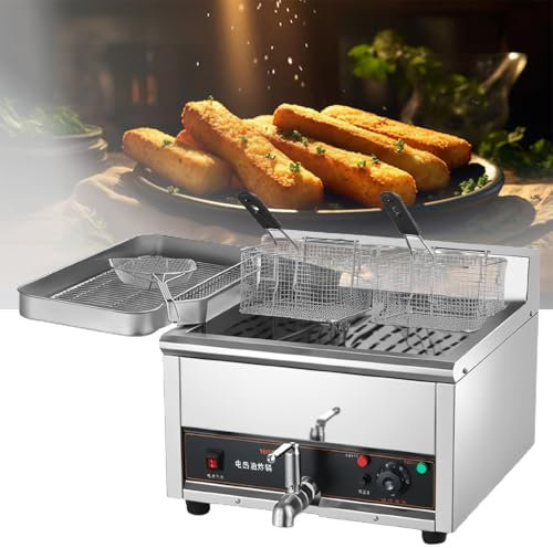 LFfwynog Electric Deep Fryer, Commercial Deep Fryer with Temperature Control for Restaurant with Solid Basket, Height Adjustable Legs,18L