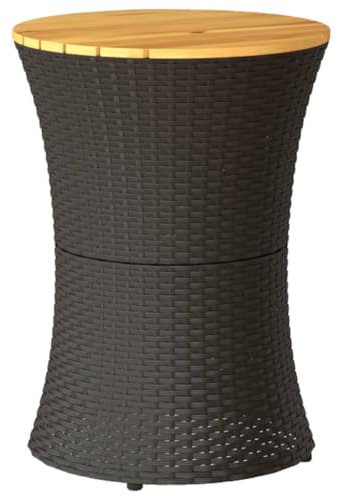 SDWEHO7 38 x 56 cm Polyrattan Beistelltisch Gartentisch Kaffee Tisch Balkontisch Gartenmöbel Kaffeetisch Teetisch Couchtisch Rattantisch Trommelform, Schwarz