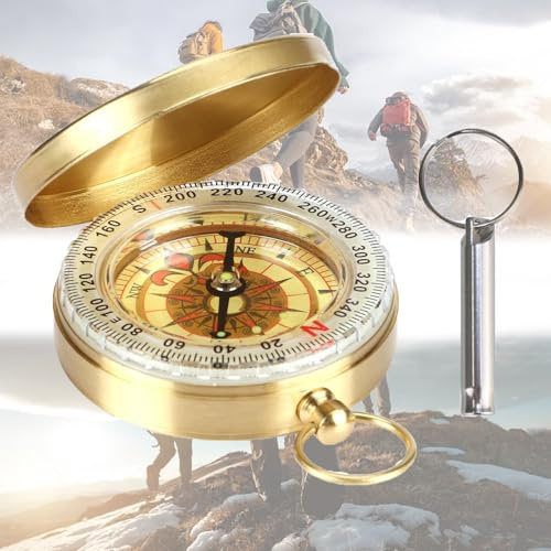 Kompass Outdoor, Wasserdicht Kompass, Portable Wasserdicht Taschenkompass, Multifunktions-Leuchtkompass mit Hülle, mit Pfeife, für Camping Wandern Jagd und Aktivitäten Im Freien(Golden)