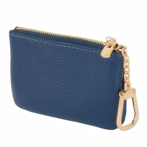 LARENNT Vollnarbiges Leder Münzbörsen für Damen und Herren - Schlüsseletui Leder Coin Purse Kleine Geldbörse Damen mit Schlüsselbund (Marineblau)