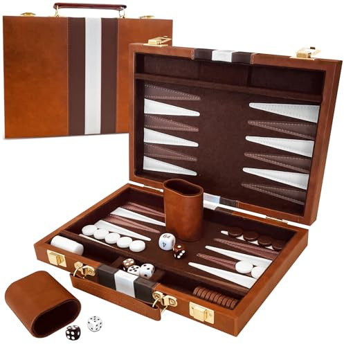 YZNlife Backgammon Set 2 players Classic Backgammon Board Game with Premium Leather Case,Portable and backgammon travel sets for Adults and Kids (11,Inch)