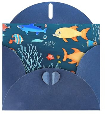 Blaue Unterwasserwelt der Fische Geburtstagskarte mit Umschlag - Premium-Stil, einzigartige Dekorationen, erhebende Wünsche!