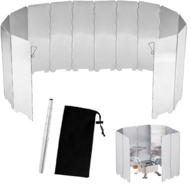 Anlising Pare-Vent Pliable Aluminium, 16 Plaques Pare-Brise de Réchaud de Camping, Camping Plein Air Pare-Brise, Envoyer 1 Soufflet de Poche, Pare Vent Pliable Rechaud, pour Camping, Cuisinière à Gaz