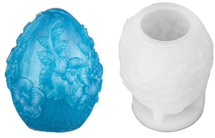 Ideen mit Herz Silicone mould egg with flower tendrils, plaster and concrete figure, epoxy resin mould, epoxy, moulds pouring Easter, diameter 6.4 cm, 7.9 cm high