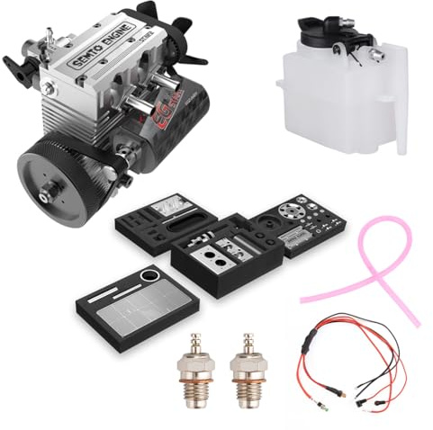 ToyGhillied SEMTO Engine ST-NF2 Motor Modell 7.0cc Metall Inline Doppelzylinder Viertakt Luftgekühlt Nitro Verbrennungsmotor Modell, Motor Liebhaber Geschenk für Erwachsene (Silber)
