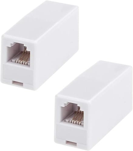 Zguziji WHITE 2PCS RJ11 6P4C Inline Coupler, Modular Female to Female Straight Telephone Extension Cable Cord Coupler Adapter
