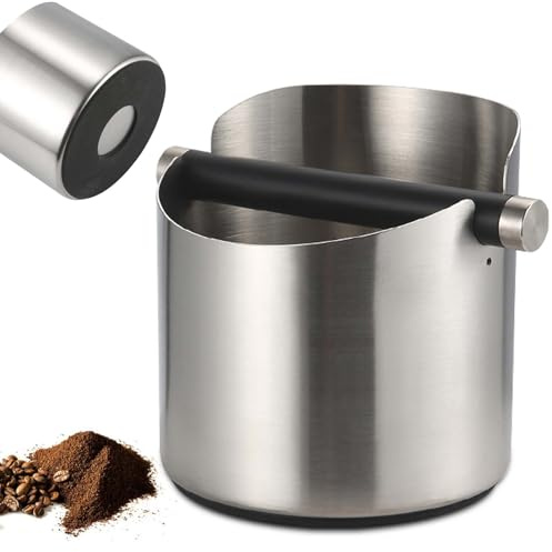 0.6L Abklopfbehälter für Siebträger, Edelstahl Abklopfschale zur leichten Entsorgung des feuchten Kaffeesatzes für Siebträger Espressomaschine(Silber)