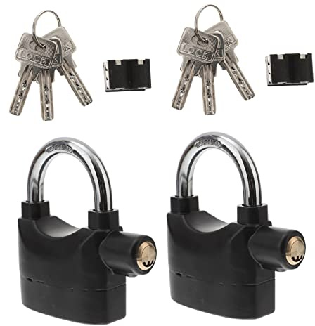 PartyKindom 2pcs Security Alarm Lock with 6 Keys for Sliding Doors and Doors, Aluminium Alloy Bike Padlock with Built-in High Decibel Alarm for Anti-Theft Protection