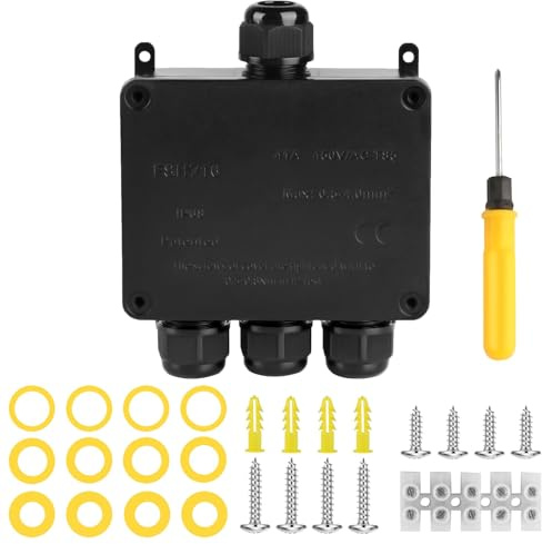 Abzweigdose Wasserdicht IP68, 4 Wege Verteilerdose Außen Wasserdicht | Abzweigdose Außen Schwarz, Abzweigkasten Outdoor Anschlussdose Kabelverbinder Verbindungsdose für Ø4-14mm Kabeldurchmesser