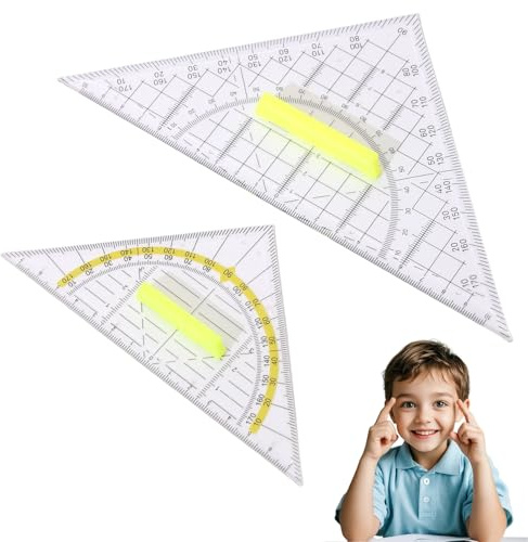 2 Stück Geodreieck mit Griff,Geodreieck Klein,16cm + 22cm Geometrie Set,Geodreieck Flexibel,Geo Dreiecke Zeichendreieck,Geometriedreieck Kunststoff,Transparent Geo Dreieck für Büro Studenten Designer