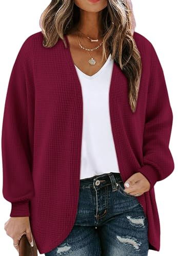 Chicrise Cardigan Donna Mezza Stagione Lungo Maglioncino Traspirante Versatile Spolverino Calda Elegante RossoVino Grande 42-44 L
