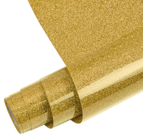 FORBELL Film de transfert textile à paillettes pour traceur - 30,5 cm x 1,5 m - Pour t-shirts, vêtements et textiles (paillettes dorées)