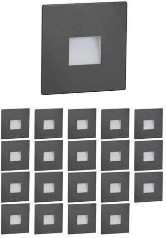 ledscom.de Lampada da scala/da incasso a parete FOW con 20 LED per interni ed esterni, downlight, quadrata, antracite, 85 x 85 mm, bianco caldo