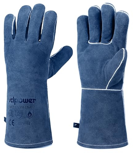vclpower Welding Gloves Fire Heat Resistant Fireproof Leather for Welding Fire Pit Wood Stove Campfire Furnace BBQ Baking,Grill Oven Stick Mig Tig Gear L