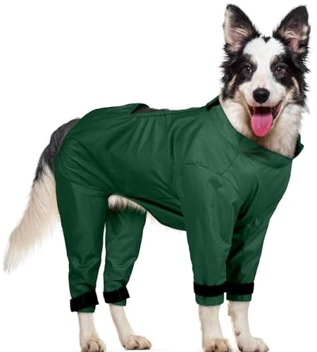 OUOBOB Wasserdichter Hunde-Regenmantel mit Beinen, verstellbarer Haustier-Brustschutz für nassen Gras, Schlamm, Bauchabdeckung für Cocker Spaniel, Corgi, atmungsaktiv, offenes Rückenteil für