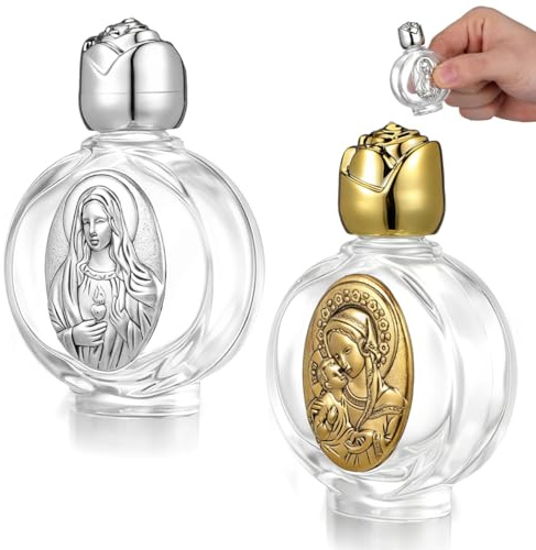 NIYANGLE Lot De 2 Bouteilles D'Eau Bénite En Verre Gaufré Récipient D'Eau Bénite Portable Et Rechargeable Format Poche 6.70 X 4.20 X 2.00 cm Pour Voyages Maison Mariage Et Baptême