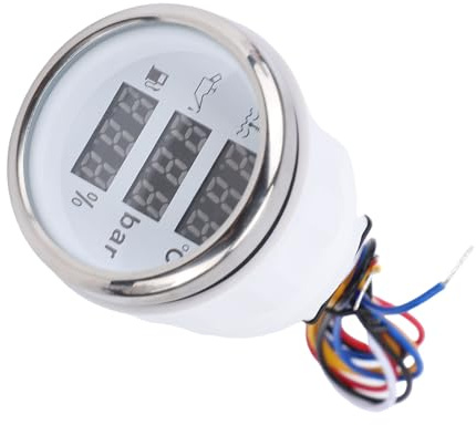 Aramox 52mm Indicatore Digitale del Livello di Carburante, Universale 12V/24V 3-in-1 Manometro Olio & Termometro Acqua con Display Retroilluminato Blu (Quadrante Bianco Lunetta Argento)