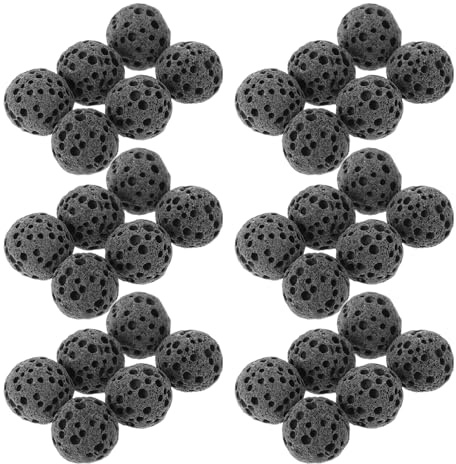 UTHCLO Schwarze Lavasteine 6mm – 50 Stück Natürliche Vulkanstein Perlen als Vasenfüller und Dekosteine für Ätherische Öle Basteln Wohnzimmer und Büro