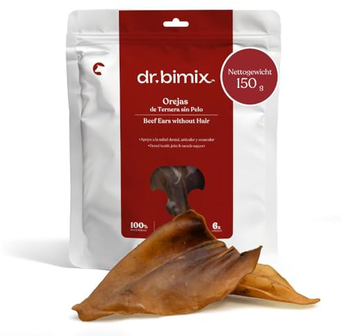 dr. bimix Snack Naturale per Cani con Orecchie di Manzo 100% Naturali - Chuches per Cani Disidratati, Masticazione Media, 100% Vitello, Senza Additivi e Conservanti - 150 g