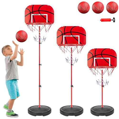 JOTOL Basketkorg utomhus för barn, inkl. 2 x nät, 3 x basketbollar, pump och installationsverktyg, 50–150 cm höjdjusterbart basketstativ, basketanläggning för bakgård/inomhus