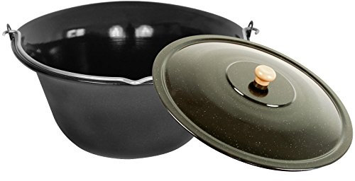 GRILLPLANET Set 10 Liter Gulaschkessel Gulaschtopf Emaille Deckel für Kesselgulasch