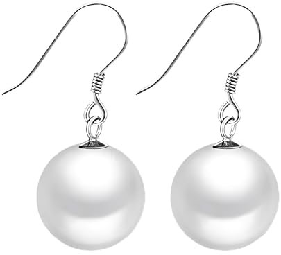 Schmuckwilli Perlenohringe für Damen & Mädchen - mit 16mm großen weißen runden Muschelkernperlen MK Perlen - Elegante Ohrringe für jeden Anlass - Ohrstecker - Ohrhänger Pearl earrings für Frauen