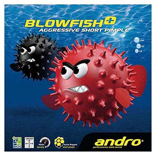 Andro 112265 Blowfish Plus Table Tennis Tension System, Soft Rubber Surface, Red, 1.8