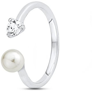 s.Oliver Damen-Ring Perle Süßwasserzuchtperle 925 Silber rhodiniert Zirkonia weiß 201253