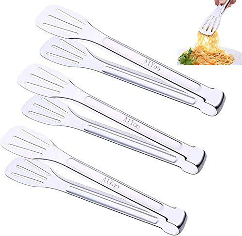 AIYoo Kitchen Tongs Premium Pack of 3×9.45inch 18/8 (304) Stainless Steel Tongs Set,Barbecue Tongs Cooking Tongs Salad Baking Tongs Serving Tongs Buffet Tongs Silver Homemaker Salad Gripper Clip Tool